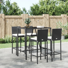 Garden Bar Set Black PE rattan, powder-coated steel, te...