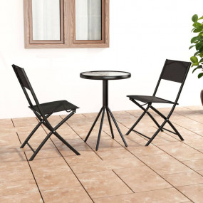Folding Bistro Set Black Steel, tempered glass, textile...