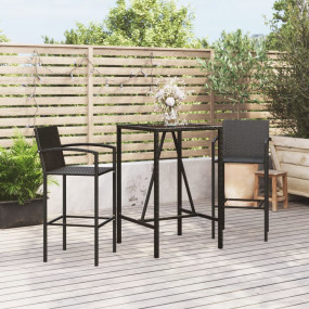 Garden Bar Set Black PE rattan, powder-coated steel, te...