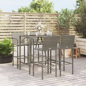 Garden Bar Set Grey PE rattan, powder-coated steel, tem...