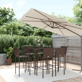 Garden Bar Set Brown PE rattan, powder-coated steel, te...