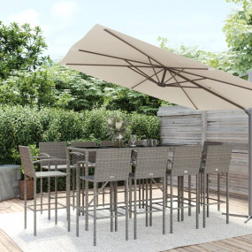 Garden Bar Set Grey PE Rattan Large Footrest Garden Bar...