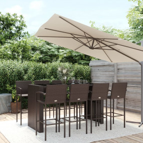 Garden Bar Set Brown PE rattan, powder-coated steel, te...