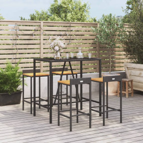 Garden Bar Set Black PE rattan Footrest Garden Bar Set