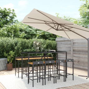 Garden Bar Set Black Poly Rattan Large Footrest Garden ...