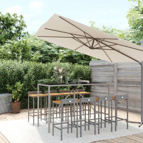 Garden Bar Set Grey PE Rattan, Solid Acacia Wood, Powde...