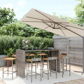 Garden Bar Set Grey PE rattan, tempered glass, solid ac...