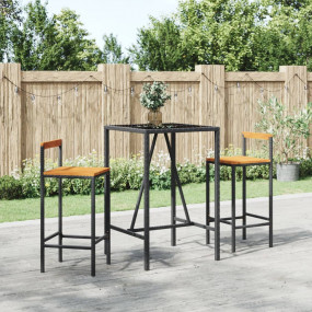 Garden Bar Set Black Poly Rattan Medium Tough Garden Ba...