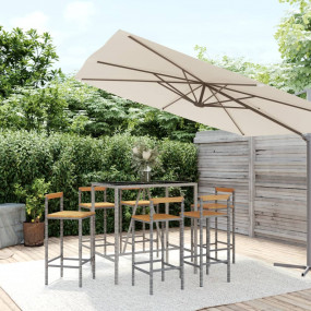 Garden Bar Set Grey PE rattan Large Footrest Garden Bar...