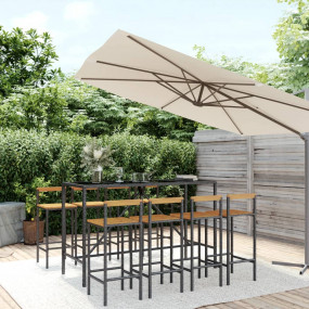 Garden Bar Set Black PE Rattan 9-Piece Footrest Garden ...