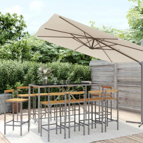 Garden Bar Set Grey PE rattan Large Garden Bar Set Rect...