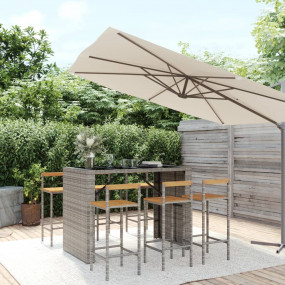 Garden Bar Set Grey PE rattan Medium Footrest Bar Table...