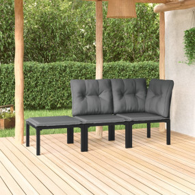 Garden Lounge Set Black PE rattan Medium Adjustable Arm...