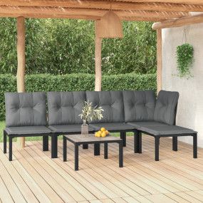 Garden Lounge Set Black and Grey Poly Rattan Large Modu...