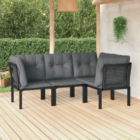 Garden Lounge Set Black and Grey PE Rattan Medium Modul...