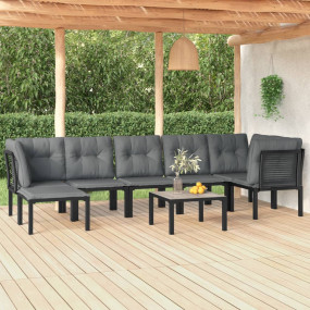 Garden Lounge Set Black, Dark Grey Poly Rattan Standard...