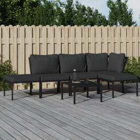 Garden Lounge Set Black, Grey Powder-coated steel and p...