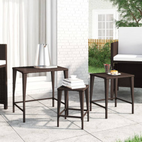 Nesting Table Set of 3 Brown PE rattan, powder-coated s...
