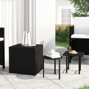 Side Table Set of 3 Black PE rattan Small Durable Side ...