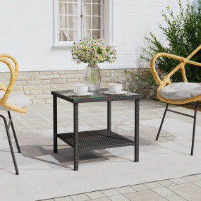 Side Table Black PE rattan, tempered glass, powder-coat...