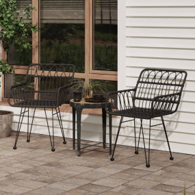 Garden Chair Set of 2 Black Steel, Polyethylene