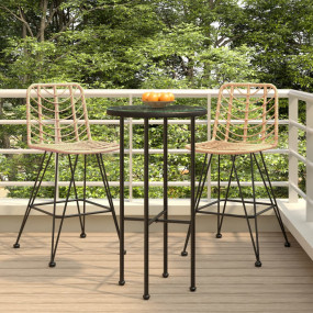 Bar Stool Set of 2 Black Steel, polyethylene rattan Sta...