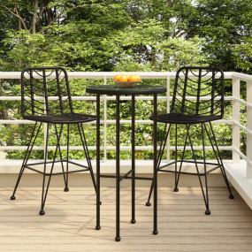 Bar Stool Set of 2 Black PE Rattan and Steel Regular Fo...