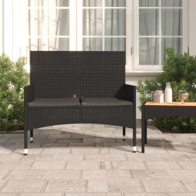 Garden Bench Black Poly Rattan 2-seater Removable Cover...