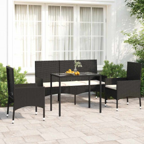 Garden Lounge Set Black PE rattan, powder-coated steel,...