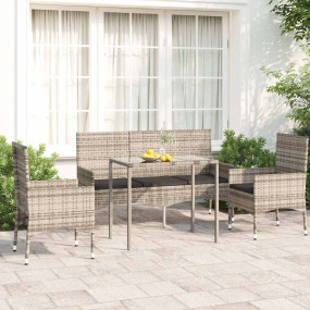 Garden Lounge Set Grey PE rattan, powder-coated steel, ...