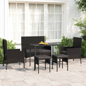 Garden Lounge Set Black PE rattan 6 Piece Set Tough