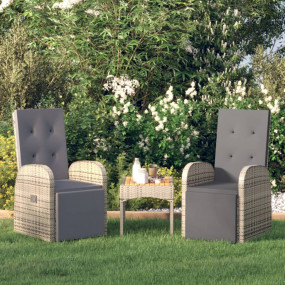 Reclining Garden Chair Set of 2 Grey PE Rattan, Powder-...