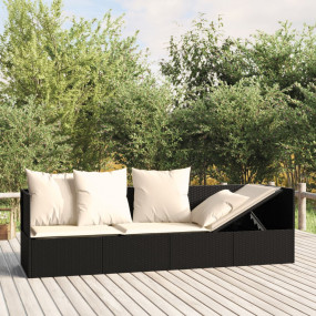 Outdoor Lounge Bed Black Poly Rattan, Powder-Coated Ste...
