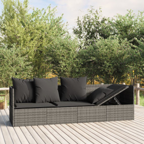 Outdoor Lounge Bed Grey Poly rattan, powder-coated stee...