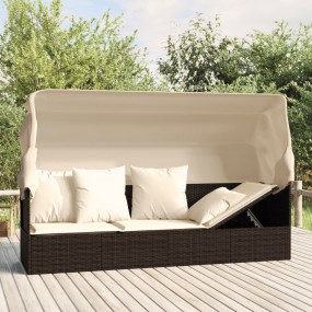 Outdoor Lounge Bed Brown Poly rattan Large Adjustable A...