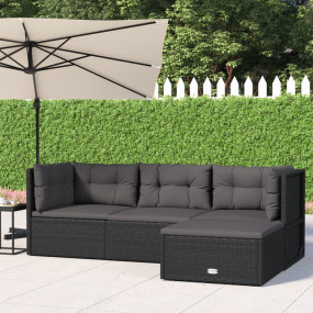Garden Lounge Set Black PE rattan Compact Modular
