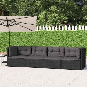 Garden Lounge Set Black PE rattan, Powder-coated steel ...