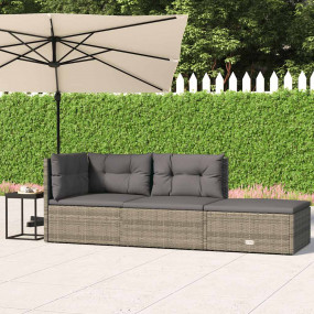 Garden Lounge Set Grey PE rattan, powder-coated steel, ...