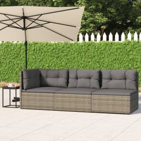 Garden Lounge Set Grey PE Rattan 3 Seater Adjustable Ar...