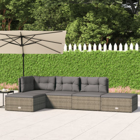 Garden Lounge Set Grey PE rattan, Powder-coated steel 5...