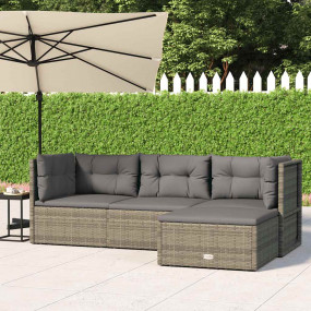 Garden Lounge Set Grey PE Rattan 4 Piece Set Modular