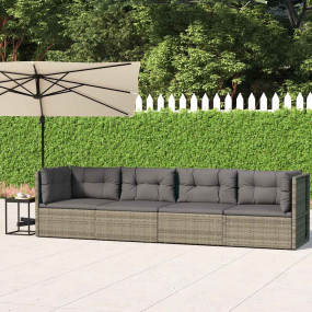 Garden Lounge Set Grey PE rattan, powder-coated steel L...