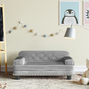 Imag:Kids Sofa Light grey Velvet (100% polyester), solid pine wood, foam