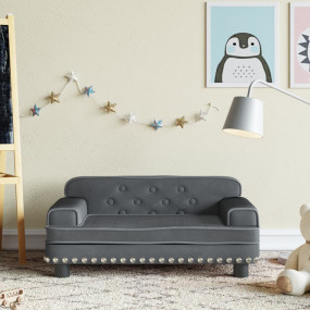 Imag:Kids Sofa Dark Grey Velvet, Solid Pine Wood, Foam Mini Ergonomic