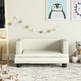 Imag:Kids Sofa Cream Faux Leather, Solid Pine Wood, Foam Mini Durable
