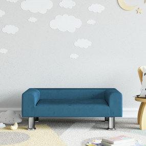 Imag:Kids Sofa Blue Velvet (100% polyester), solid pine wood, foam Mini
