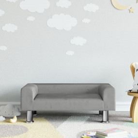 Imag:Kids Sofa Light Grey Velvet (100% polyester) and solid pine wood