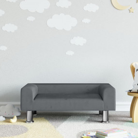 Imag:Kids Sofa Dark Grey Velvet, Pine Wood, Chrome Steel Mini Durable
