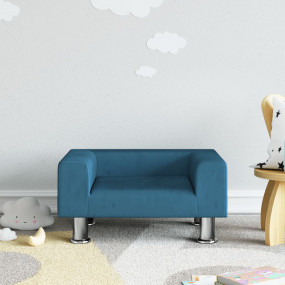 Kids Sofa Blue Velvet, Solid Pine Wood, Chrome Steel, F...