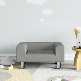 Kids Sofa Light Grey Velvet (polyester), Pine Wood, Chr...